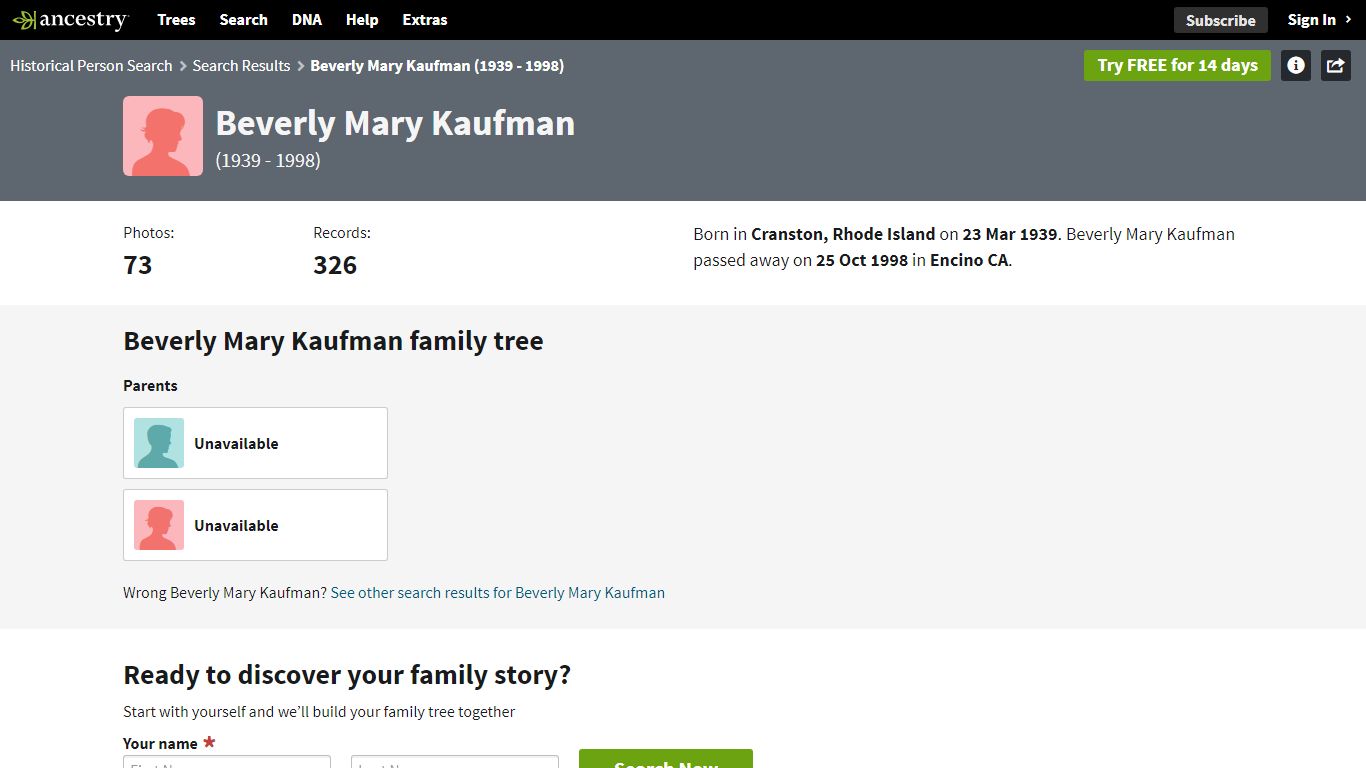 Beverly Mary Kaufman 1939-1998 - Ancestry®